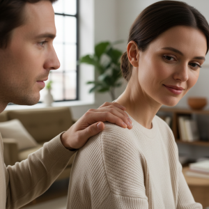 découvrez la signification derrière le geste d'un homme qui touche l'épaule d'une femme et ce que ce contact peut révéler sur ses intentions et émotions.